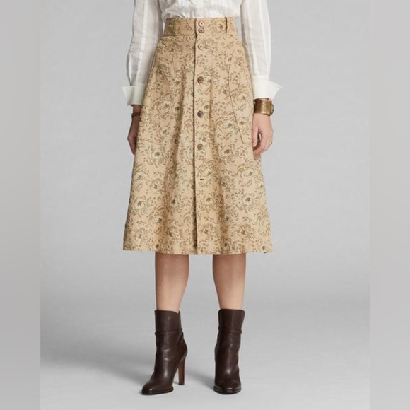 Ralph Lauren RRL Floral Print Linen Midi Skirt Full Vintage Floral A Line Knee 2 - Picture 2 of 11